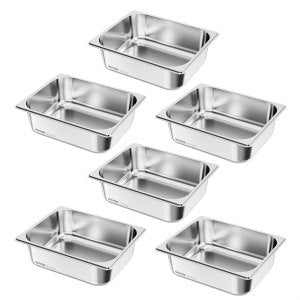 6 Pack Stainless Steam Hotel Pans, 4 in, HZ812-100T, 24 Qt / 6 L, ID 12BC-01V0