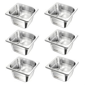 6 Pack Stainless Steam Hotel Pans, 4 in, HZ816-100T, 6.8 Qt / 1.7 L, ID 16FC-01V0