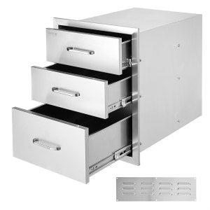 18x23 Inch Outdoor Kitchen Stainless Steel Triple Access BBQ Drawers Chrome Handle, 23 in, KM-CTG-2302-SKU3, Stainless Steel, ID 18X2-01V0