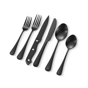 48 Piece Black Silverware Set Steak Knives, 1010-48P-B, Black, ID 430B-X8V0