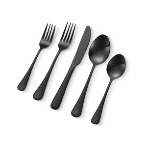 30 Piece Black Silverware Set, 1010-30P-B, Black, ID 430B-1IV0