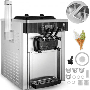 Commercial Ice Cream Machine 5 3 To 7 4Gal Per Hour Soft Serve LED Display Auto Clean 3 Flavors Perfect Restaurants Snack Bar, YKF-8218T, 2200W, 21.3 x 28 x 32 in / 540 x 710 x 815 mm, ID BJLJ-T1V1
