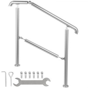 Stainless Steel Transitional Handrail Fit Level Surface 2 To 3 Adjustable Stair Indoor Outdoor Step Railings 441lb Capacity Installation Kit Porch DIY, 441 lb, 41.7 in, BXG-3STEP, ID BXGL-01V0