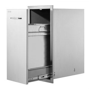 Pull Out Trash Drawer 13 6Wx26Hx19 3D Inch Lower Sliding Rails Stainless Steel Roll Bin Tray Outdoor Kitchen Handle BBQ Island Grill Station No Can, 13.4 in, KM-CTG-2302-SKU9, Stainless Steel, ID CTGX-01V0