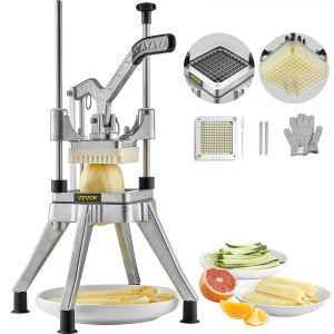 Commercial Vegetable Fruit Chopper 1 4 Blade Heavy Duty Professional Food Dicer Kattex French Fry Cutter Onion Slicer Stainless Steel Tomato Peppers Potato Mushroom, 4 in, J002-01/02, Silver, ID G214-A9V0