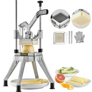 Commercial Vegetable Fruit Chopper 3 8 Blade Heavy Duty Professional Food Dicer Kattex French Fry Cutter Onion Slicer Stainless Steel Tomato Peppers Potato Mushroom, 8 in, J002-01/02, Silver, ID G238-97V0