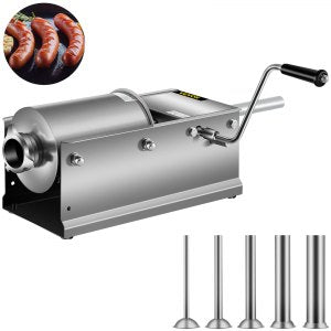 Horizontal Sausage Stuffer 3L 7Lbs Manual Maker 5 Filling Nozzles Stuffing Machine Home Commercial Use Stainless Steel, 7 lb, HS-3L, 3 L / 7 lbs, ID GCJS-01V0