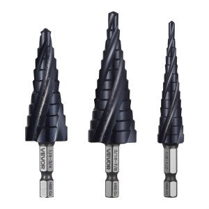 Step Drill Bit Set, 8 in, 1/8-1/2,1/4-3/4,3/16-7/8, M35 Cobalt High-Speed Steel, ID JTZT-01V0