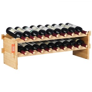 18 Bottle Stackable Modular Wine Rack, 10.8 in, OPX-KWR218, Natural Bamboo, ID LSJJ-Q0V0