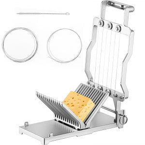 Cheese Cutter Wire 1 Cm 2 Cheeser Butter Cutting Blade Replaceable Slicer, Silver, Aluminum Alloy+304 Stainless Steel Wire, 10.8" x 4.9" x 8.9" / 275 x 125 x 225 mm, ID NLQP-FIV0