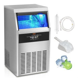 Commercial Ice Maker Machine, 130 lb, SSX120, 19.9 x 18.3 x 33.3 in / 505 x 465 x 845 mm, ID QSYY-1DV1