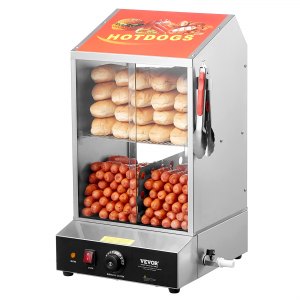 Commercial Hot Dog Steamer 2 Tier Electric Bun Warmer 39QT Slide Doors, 25.2 in, NB-RGG-001X, 1200W, ID RGZS-LXV1