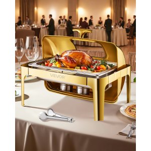 Roll Top Chafing Dish Buffet Complete Set, JZY723KSDJ1/1, Gold, Stainless Steel, ID ZFXQ-BSV0