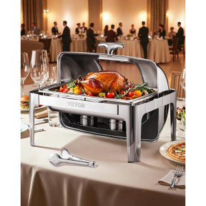 Roll Top Chafing Dish Buffet Complete Set, JZY723KS1/2, Silver, Stainless Steel, ID ZFXQ-Q9V0