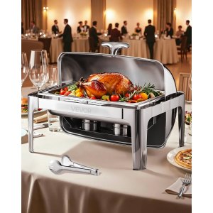 Roll Top Chafing Dish Buffet Complete Set, JZYQG1/1, Silver, Stainless Steel, ID ZFXQ-QFV0