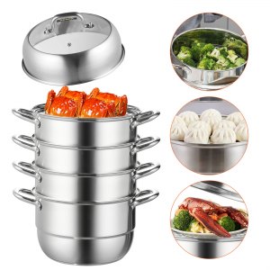 Steamer Pot 11 8in 30cm, 11.8 in, Stainless Steel + Tempered Glass, ID ZL5C-01V0