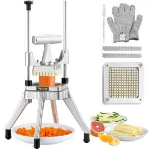 Commercial Vegetable Fruit Chopper 1 4 Blade Heavy Duty Professional Food Dicer Kattex French Fry Cutter Onion Slicer Stainless Steel Tomato Peppers Potato Mushroom, 4 in, QTJ-J002, Silver, ID ZT14-6ZV0